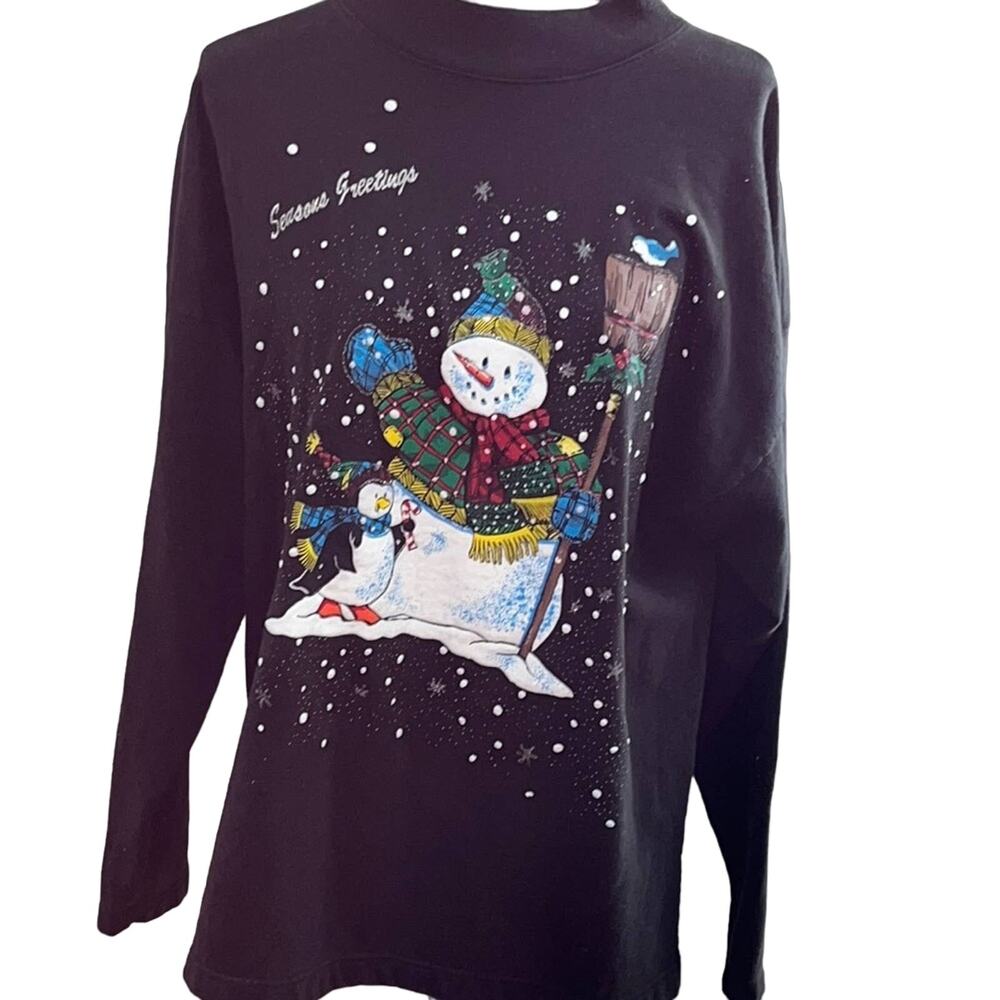 Snowman Ugly Christmas Black Granny Sweatshirt Oversized-XL